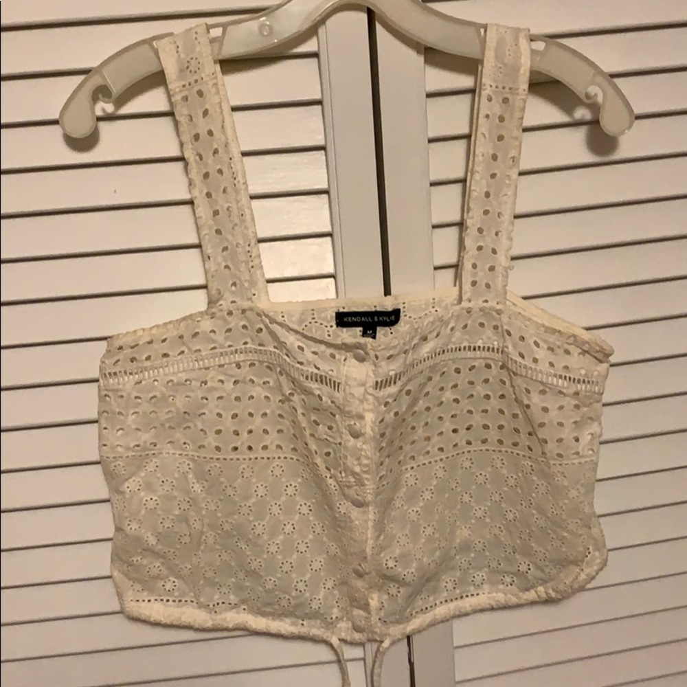 Kendall & Kylie cream detailed crop with ties